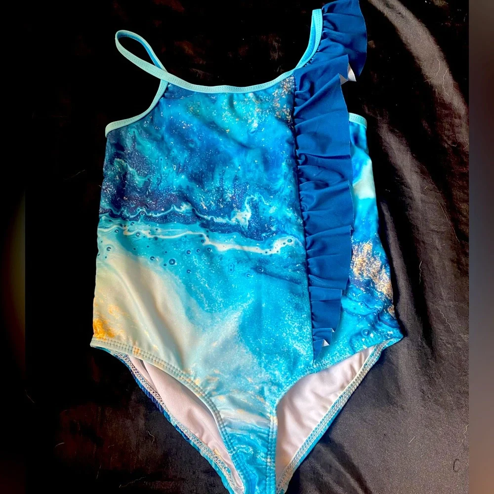 Sunshine Swing Girl's New Galaxy Ruffle One Piece swim suit size 10‎ NWOT